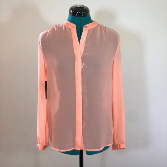 Marciano Sitting Pretty Solid Sheer Chiffon Blouse in Peach Pink - Extra Small - Picture 2 of 7